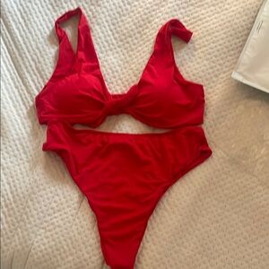 Red Bikini Set Large removable cups tie front